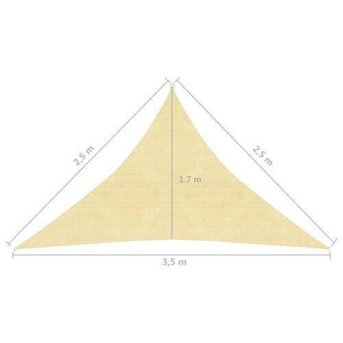 Solsejl 160 g/m² 2,5x2,5x3,5 m HDPE beige
