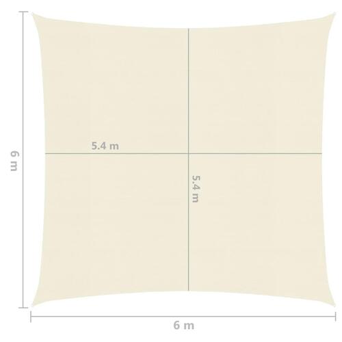 Solsejl 6x6 m 160 g/m² HDPE cremefarvet