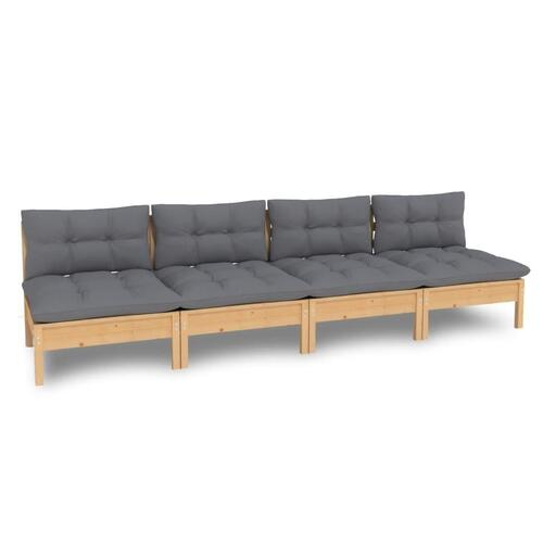 4-personers havesofa med grå hynder massivt fyrretræ