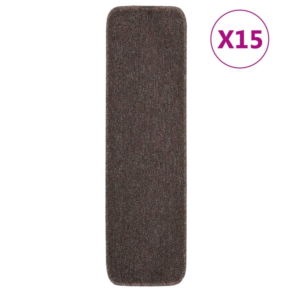 Skridsikre trappemåtter 15 stk. 75x20 cm rektangulær brun
