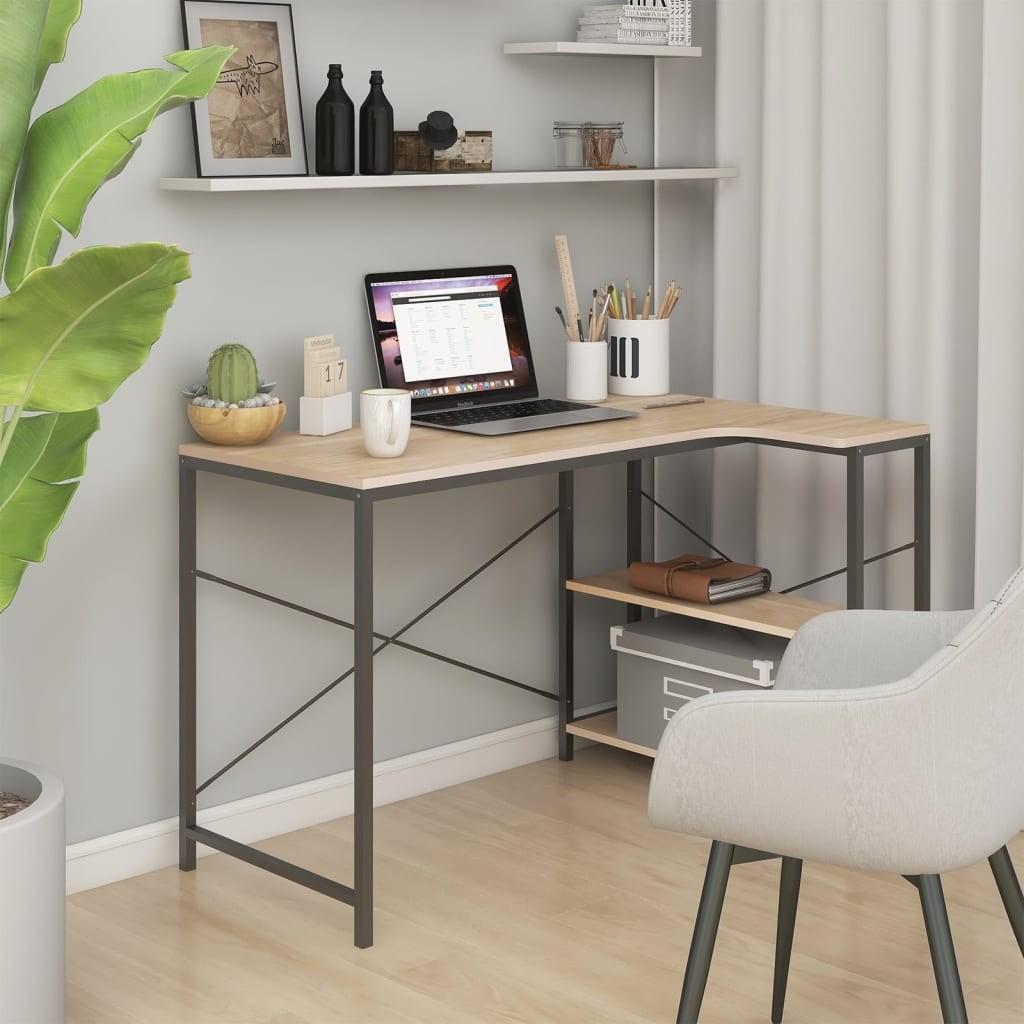Computerbord 110x72x70 cm konstrueret træ sort og egetræsfarve
