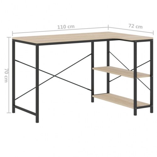 Computerbord 110x72x70 cm konstrueret træ sort og egetræsfarve