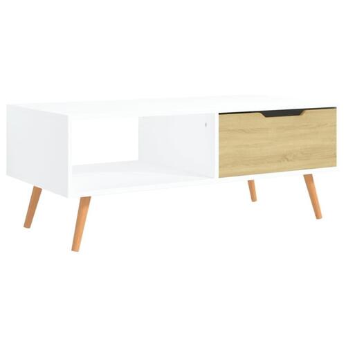 Sofabord 100x49,5x43 cm konstrueret træ hvid og sonoma-eg