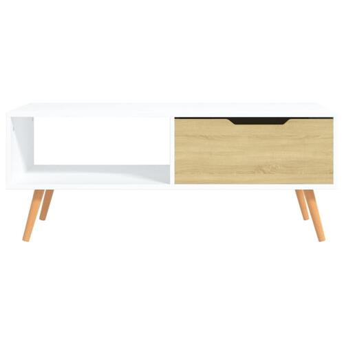 Sofabord 100x49,5x43 cm konstrueret træ hvid og sonoma-eg