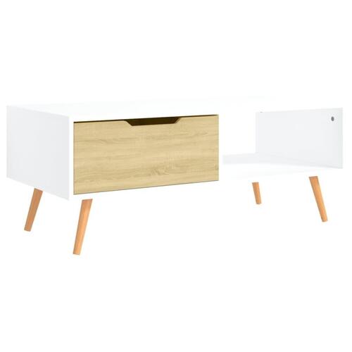 Sofabord 100x49,5x43 cm konstrueret træ hvid og sonoma-eg