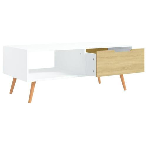 Sofabord 100x49,5x43 cm konstrueret træ hvid og sonoma-eg