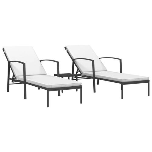 Liggestole 2 stk. med bord polyrattan sort