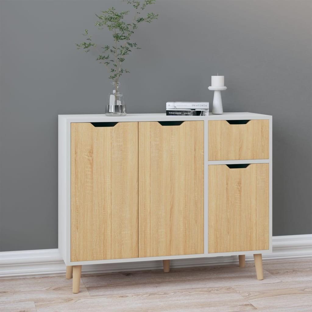 Skænk 90x30x72 cm konstrueret træ hvid og sonoma-eg