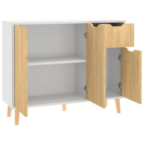 Skænk 90x30x72 cm konstrueret træ hvid og sonoma-eg