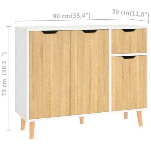 Skænk 90x30x72 cm konstrueret træ hvid og sonoma-eg