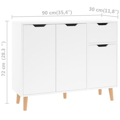 Skænk 90x30x72 cm konstrueret træ hvid højglans