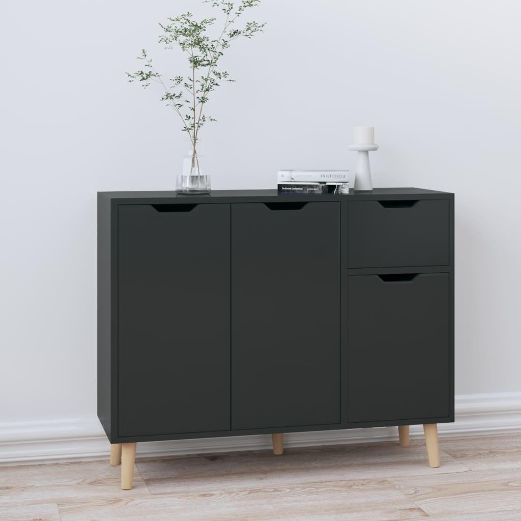 Skænk 90x30x72 cm konstrueret træ sort højglans