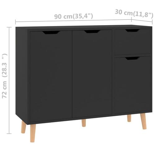 Skænk 90x30x72 cm konstrueret træ sort højglans