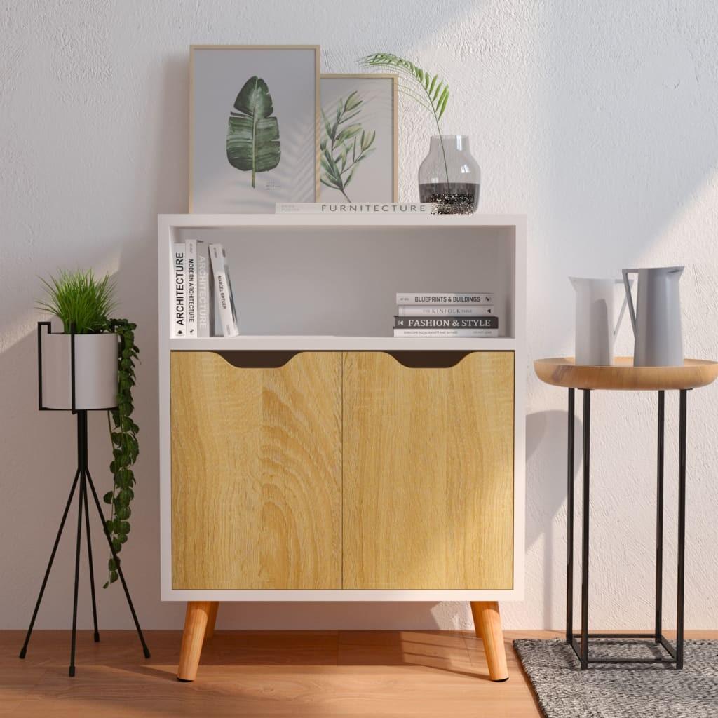 Skænk 60x30x72 cm konstrueret træ hvid og sonoma-eg