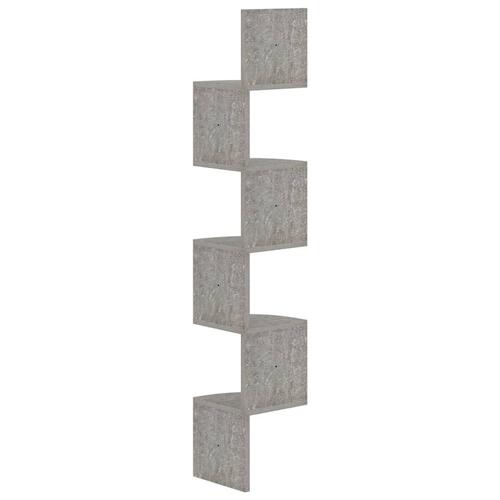Væghængt hjørnehylde 19x19x123 cm konstrueret træ betongrå