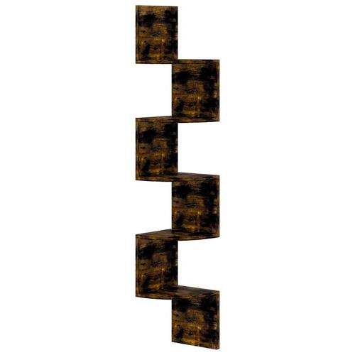 Væghængt hjørnehylde 19x19x123 cm konstrueret træ røget eg