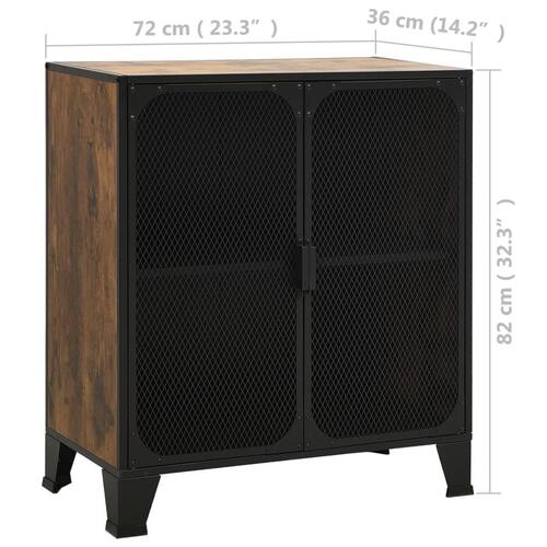 Opbevaringsskab 72x36x82 cm metal og MDF rustikbrun