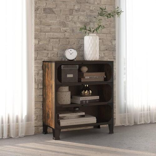 Opbevaringsskab 72x36x82 cm metal og MDF rustikbrun