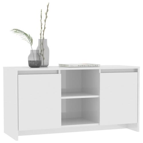Tv-bord 102x37,5x52,5 cm konstrueret træ hvid højglans