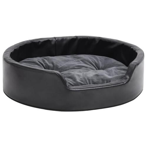 Hundekurv 69x59x19 cm plys og kunstlæder sort og mørkegrå
