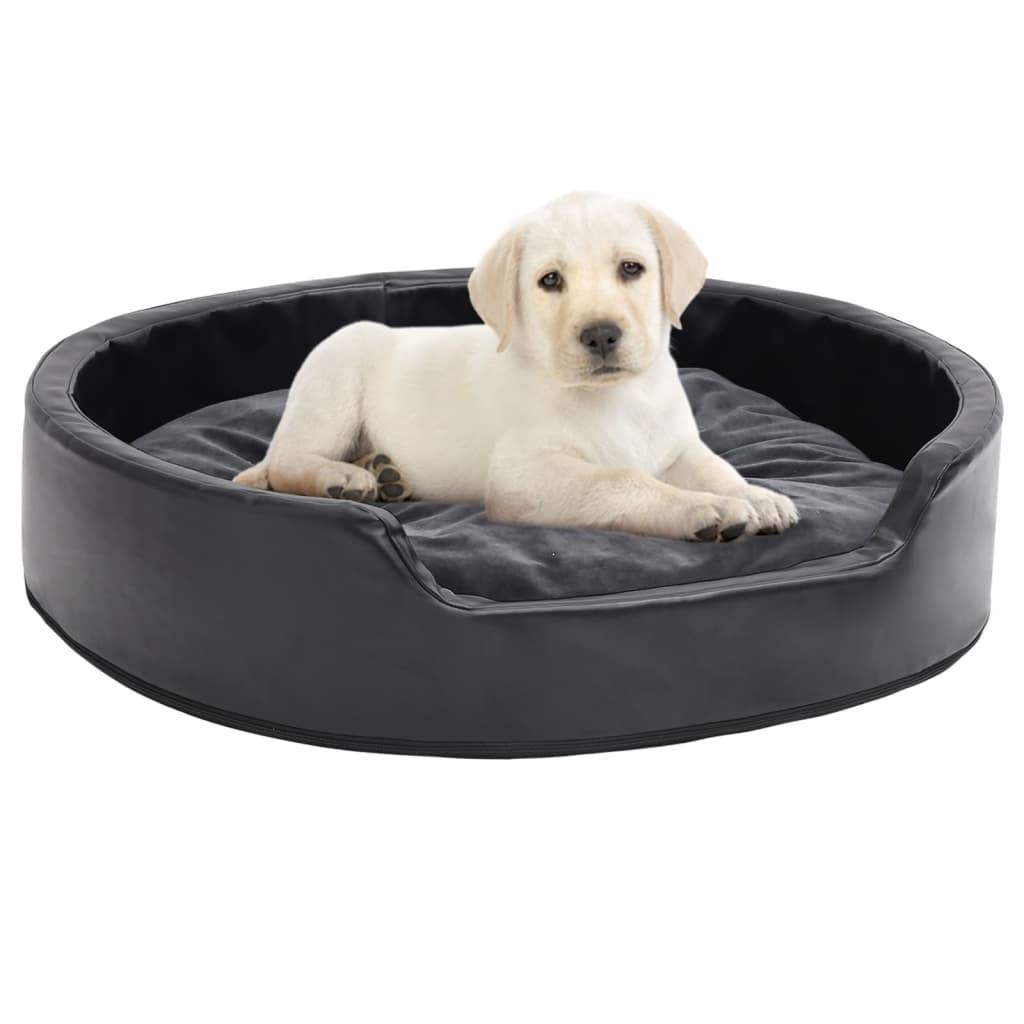 Hundekurv 79x70x19 cm plys og kunstlæder sort og mørkegrå