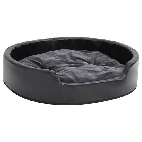Hundekurv 79x70x19 cm plys og kunstlæder sort og mørkegrå