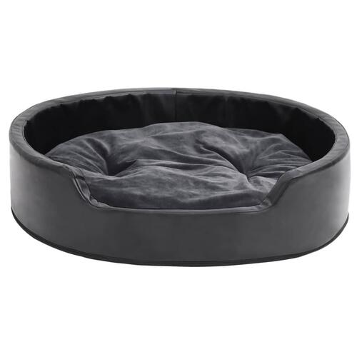 Hundekurv 79x70x19 cm plys og kunstlæder sort og mørkegrå