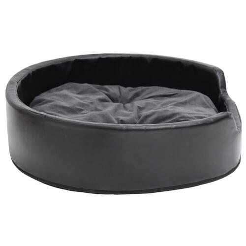Hundekurv 79x70x19 cm plys og kunstlæder sort og mørkegrå
