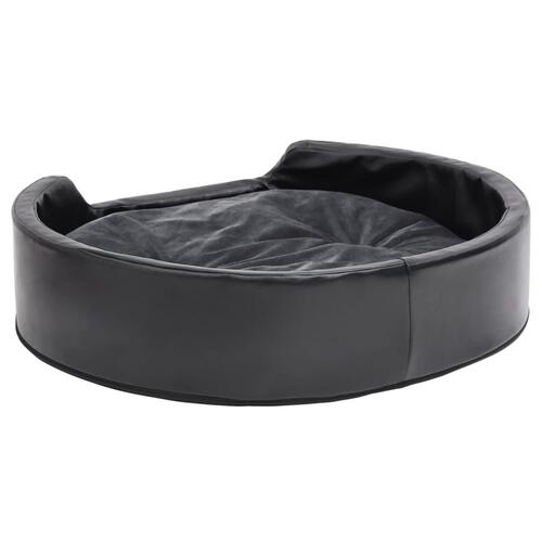 Hundekurv 79x70x19 cm plys og kunstlæder sort og mørkegrå