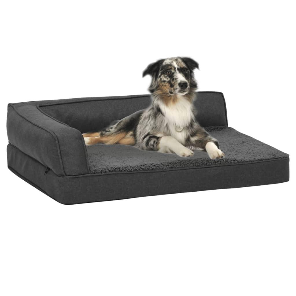 Ergonomisk hundeseng 75x53 cm hør-look fleece mørkegrå