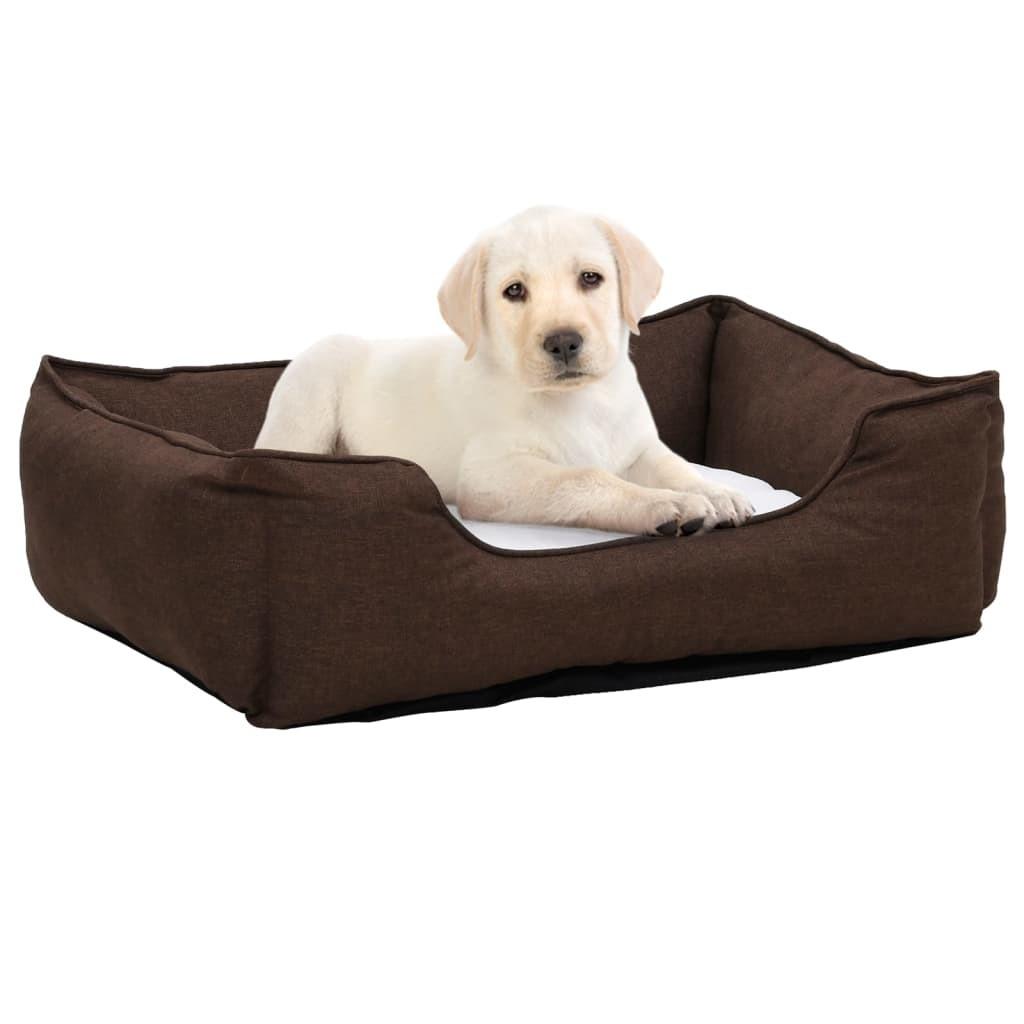 Hundekurv 65x50x20 cm hør-look fleece brun og hvid