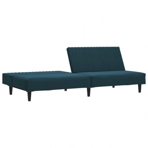 2-personers sovesofa med fodskammel fløjl blå