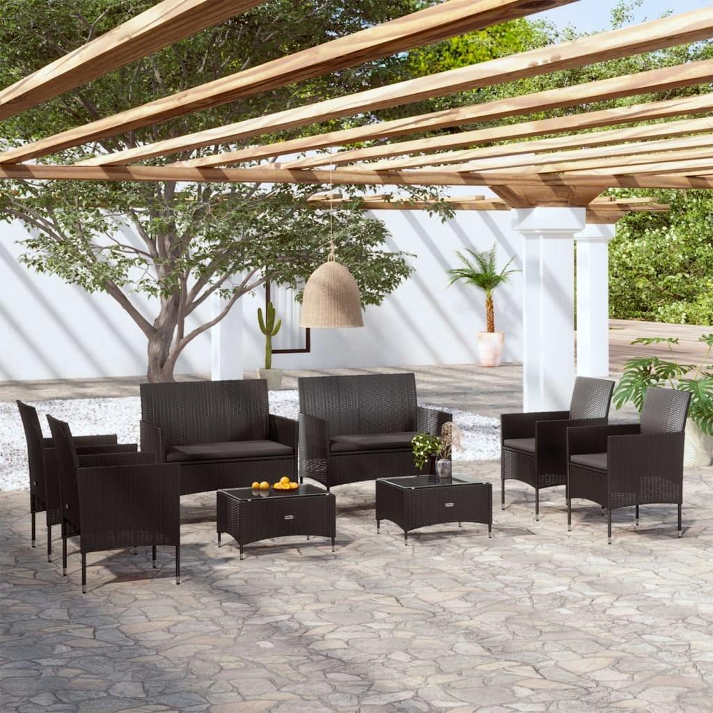 Loungesæt til haven 8 dele med hynder polyrattan sort