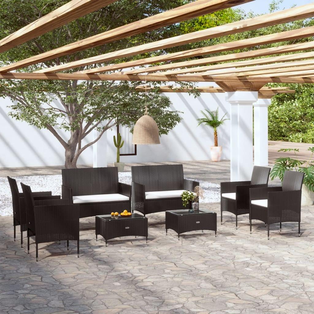 Loungesæt til haven 8 dele med hynder polyrattan sort