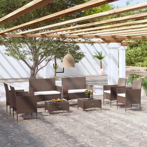 Loungesæt til haven 8 dele med hynder polyrattan brun