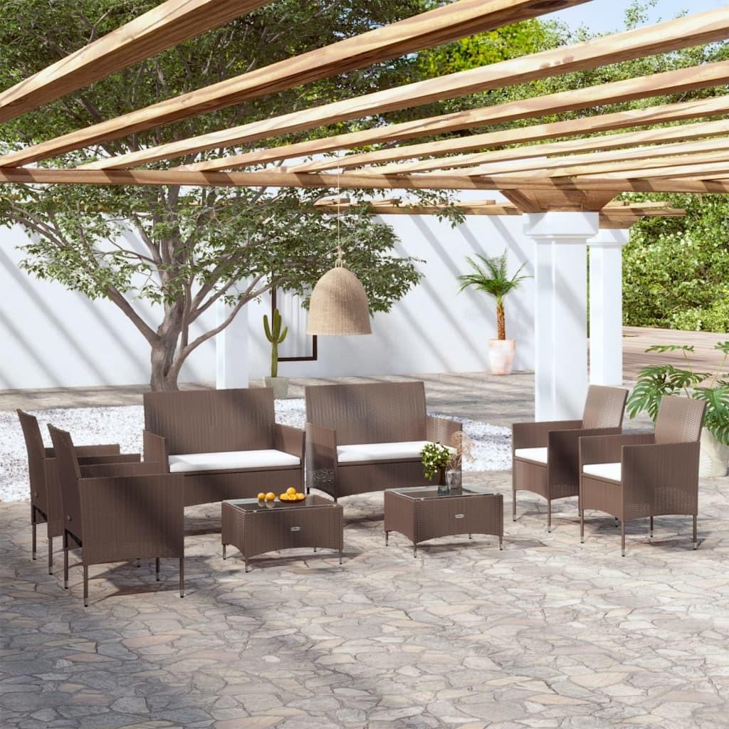 Loungesæt til haven 8 dele med hynder polyrattan brun