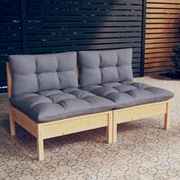 2-personers havesofa med grå hynder massivt fyrretræ