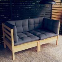 2-personers havesofa med grå hynder massivt fyrretræ