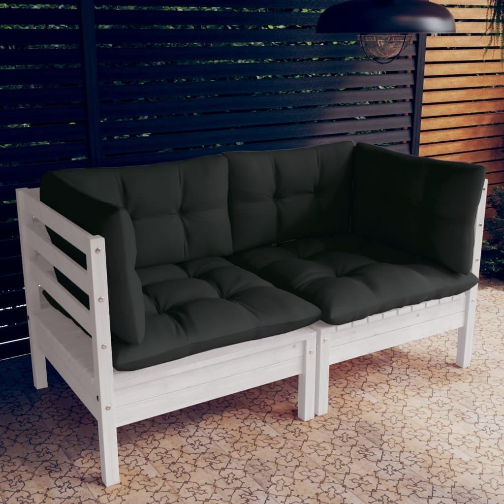 2-personers havesofa med antracitgrå hynder massivt fyrretræ