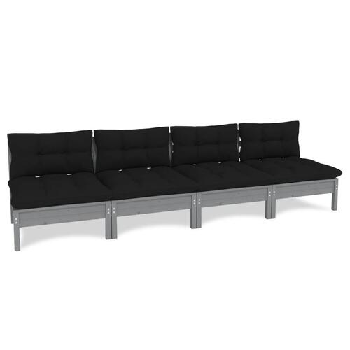 4-personers havesofa med antracitgrå hynder massivt fyrretræ