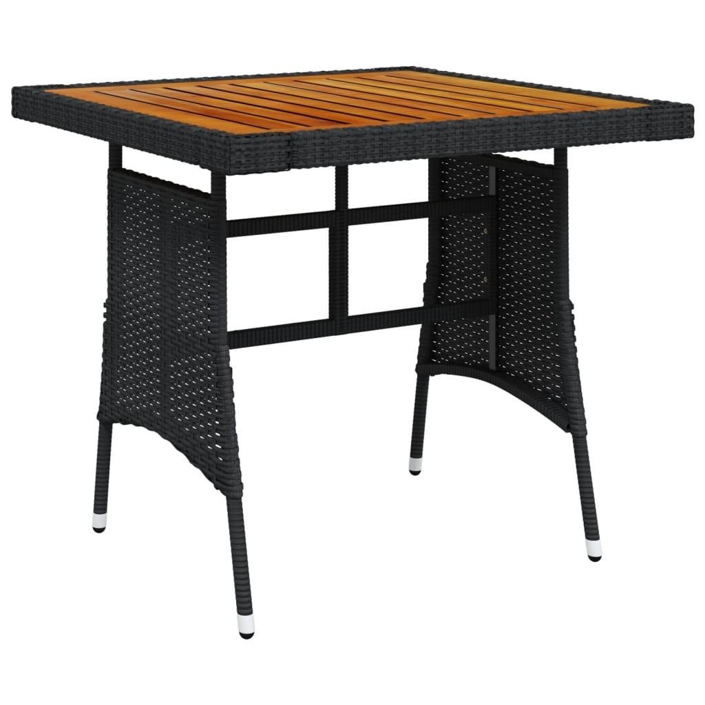 Havebord 70x70x72 cm polyrattan og massivt akacietræ sort