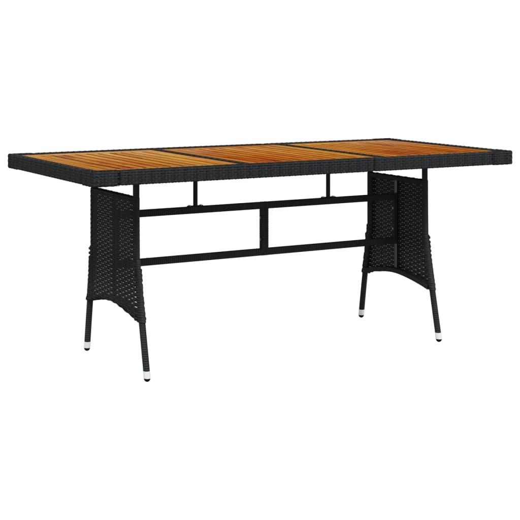 Havebord 160x70x72 cm polyrattan og massivt akacietræ sort