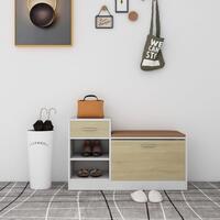 Skobænk 94,5x31x57 cm spånplade hvid og sonoma-eg