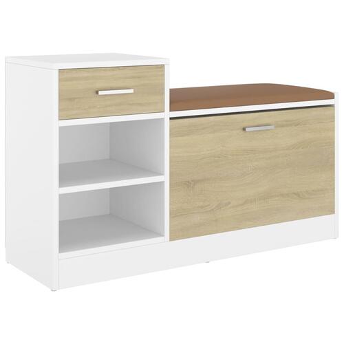Skobænk 94,5x31x57 cm konstrueret træ hvid og sonoma-eg