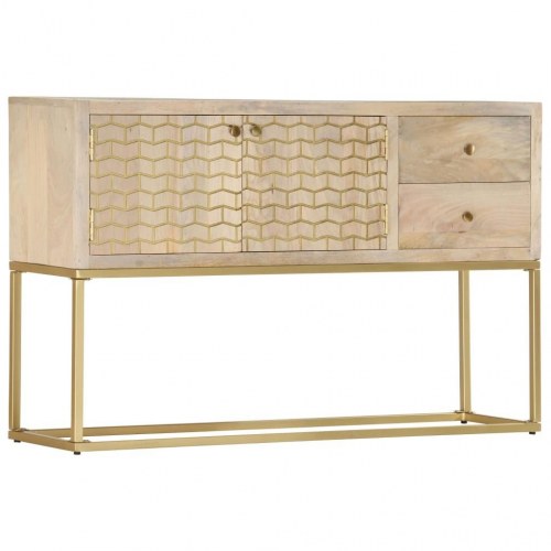 Skænk 120x30x75 cm massivt mangotræ guldfarvet