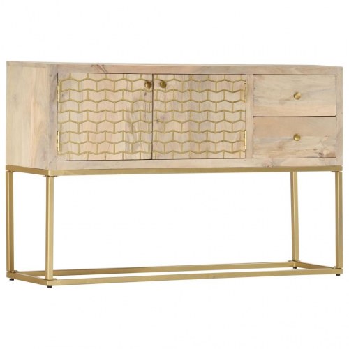 Skænk 120x30x75 cm massivt mangotræ guldfarvet