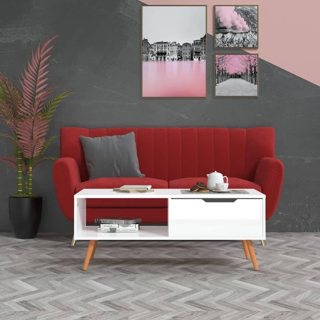 Sofabord 100x49,5x43 cm konstrueret træ hvid højglans billede