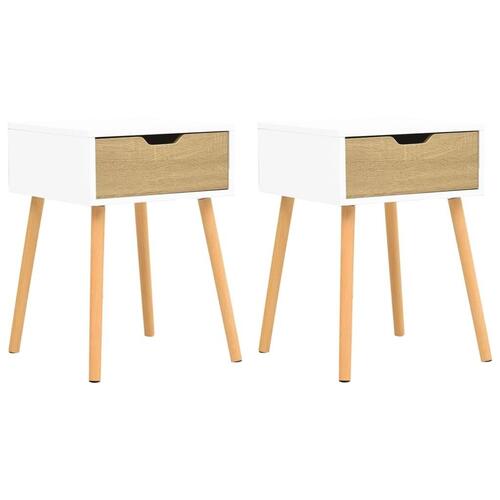 Sengeborde 2 stk. 40x40x56 cm spånplade hvid og sonoma-eg