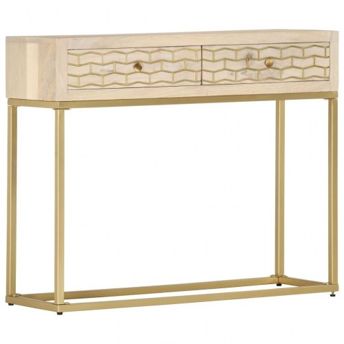 Konsolbord i massivt mangotræ med stålstel - 90×30×75 cm, natur/guld