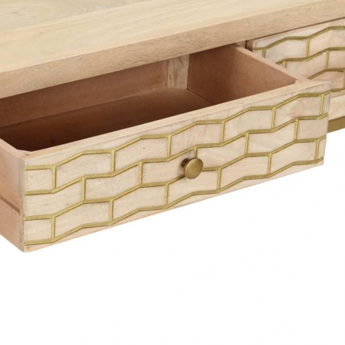 Konsolbord i massivt mangotræ med stålstel - 90×30×75 cm, natur/guld